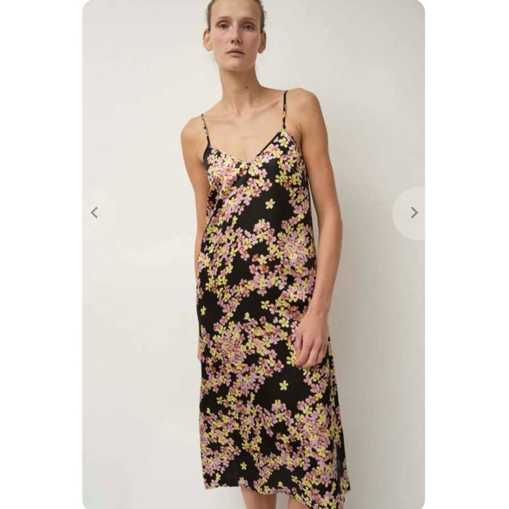 No 6 Satin Floral Black Slip Dress XS